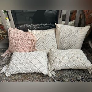 Set of 5 Boho Macrame Throw Pillows 100% Cotton